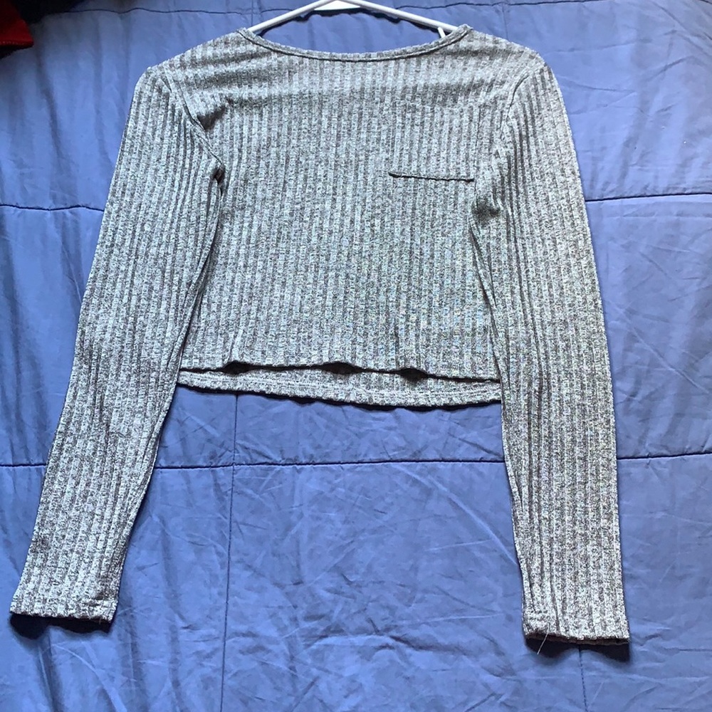 Gray Long Sleeve Cropped Top